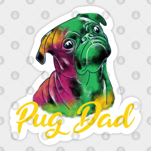 Black Pug Dad Graffiti Style Sticker by okpinsArtDesign